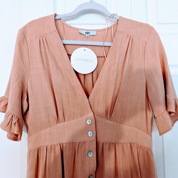 FEMININE & SOFT/Cottagecore Mia/Esther &Co. 100% Linen Dusty Rose Maxi Dress - Picture 5 of 6